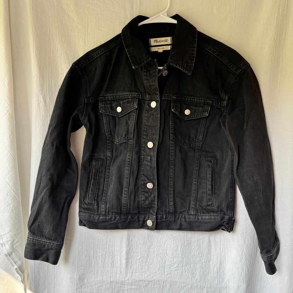 Boxy Crop Madewell black washed denim jacket size XS